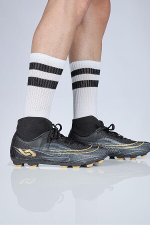29676 Çoraplı Siyah - Altın Rengi Çim Halı Saha Krampon Futbol Ayakkabısı - 4