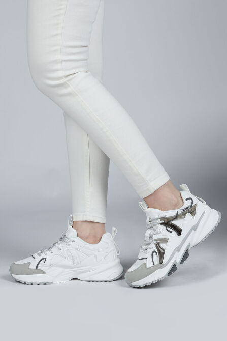 29942 Beyaz - Gri Kadın Sneaker Günlük Spor Ayakkabı - 2
