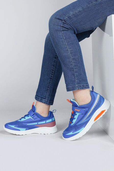 30007 Mavi - Turuncu Erkek Çocuk Işıklı Sneaker Günlük Spor Ayakkabı - 4