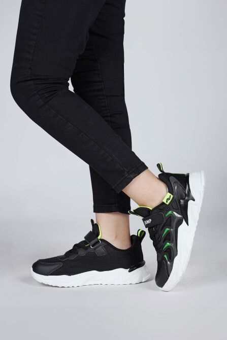30054 Siyah - Neon Yeşil Üniseks Çocuk Sneaker Günlük Spor Ayakkabı - 4