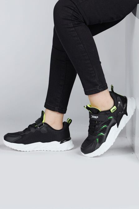 30054 Siyah - Neon Yeşil Üniseks Çocuk Sneaker Günlük Spor Ayakkabı - 5