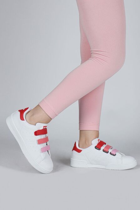 30110 Kırmızı - Beyaz Cırtlı Kız Çocuk Sneaker Günlük Spor Ayakkabı - 3