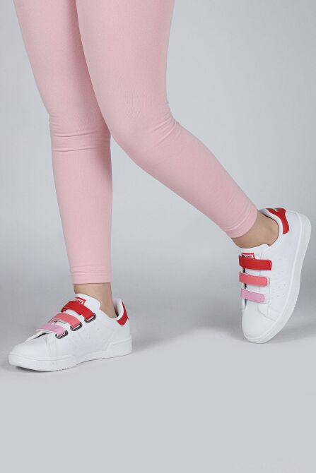 30110 Kırmızı - Beyaz Cırtlı Kız Çocuk Sneaker Günlük Spor Ayakkabı - 4