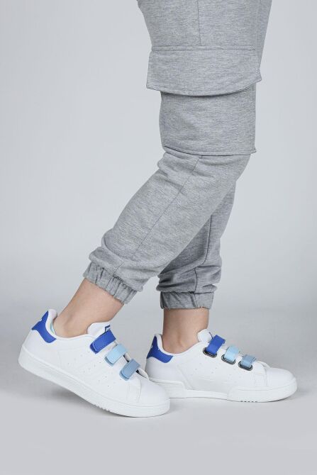30110 Mavi - Beyaz Cırtlı Erkek Çocuk Sneaker Günlük Spor Ayakkabı - 3