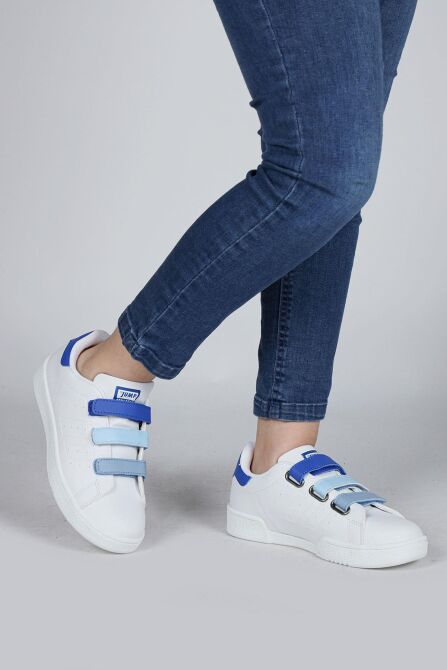 30110 Mavi - Beyaz Cırtlı Erkek Çocuk Sneaker Günlük Spor Ayakkabı - 4