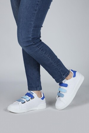 30110 Mavi - Beyaz Cırtlı Erkek Çocuk Sneaker Günlük Spor Ayakkabı - 6