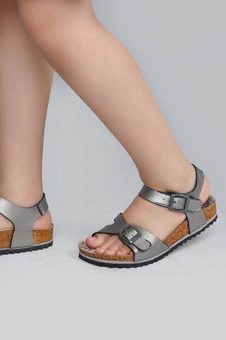 50024 Çift Tokalı Gümüş Rengi Üniseks Çocuk Sandalet - 3